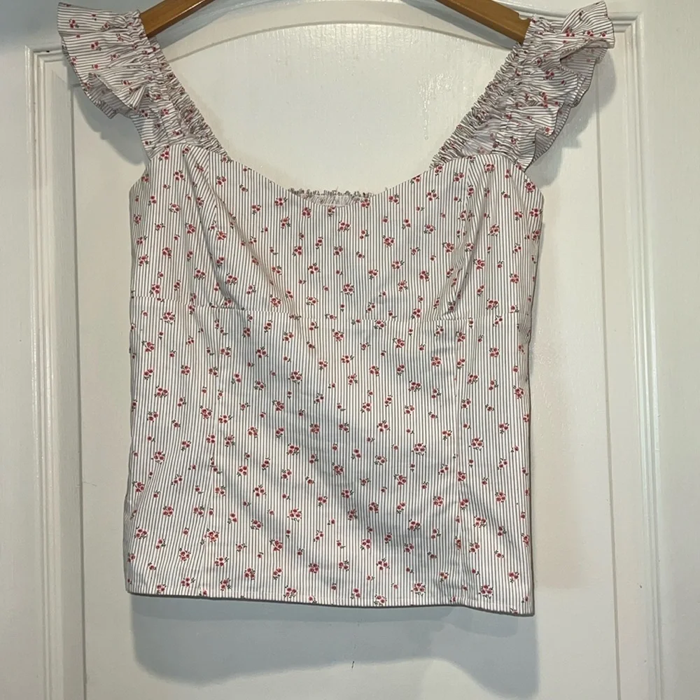 Cottagecore Ditsy Floral Corset-Style Top with Ruffle Straps - Picture 1 of 6